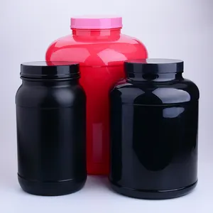 Bocaux en poudre de protéine de lactosérum en plastique HDPE rechargeable de 3000ml Bouteille en plastique à large bouche noire pour poudre