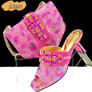 2024 para venta al por mayor Polvo azul diseño italiano mujeres africanas fiesta elegante moda lujo plataforma tacones altos zapatos bolsa conjunto - Product Image 4