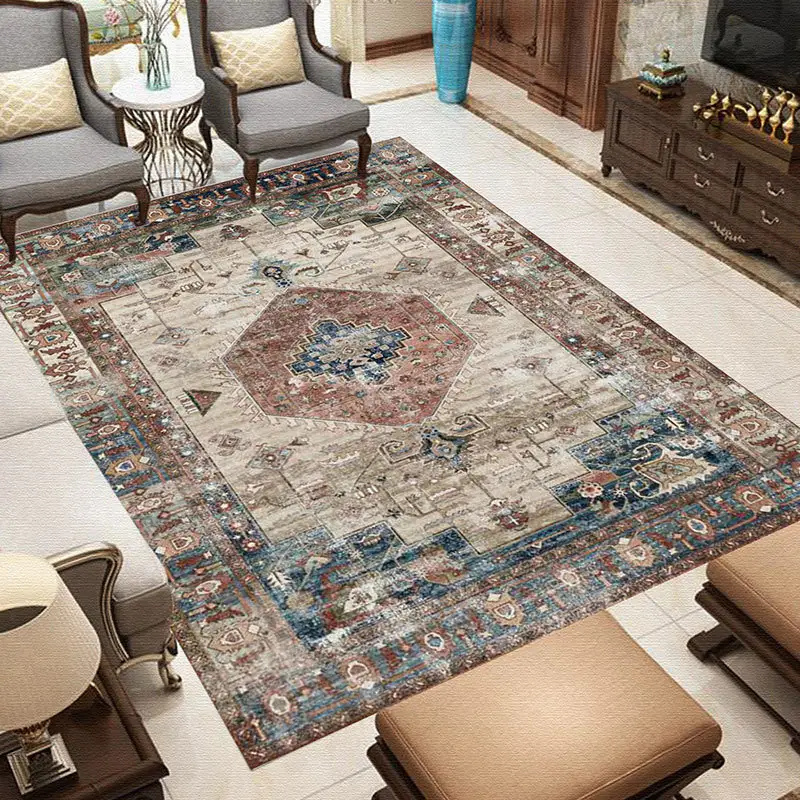 Large Ultra-Thin Non-Slip Distressed, Oriental Large Carpet Low Pile Area Rug Persian Vintage Area Rug for Bedroom Dining Room/