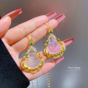 จี้สร้อยคอผู้หญิงทอง<span class=keywords><strong>พระ</strong></span>เครื่องจีนฮวงจุ้ย Maitreya เครื่องประดับหยก<span class=keywords><strong>พระ</strong></span>พุทธรูปสร้อยคอสแตนเลส - Product Image 1