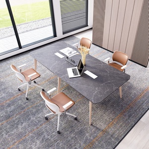 Modern Luxury Design Industrial Supplier Meeting Room Conference Office Furniture Frame <b>Desk</b> Table and Chairs <b>Set</b> Solid Wood - Product Image 4