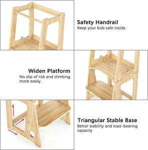 Tour d'apprentissage Montessori tout-en-un Xiair, chaise d'aide <span class=keywords><strong>de</strong></span> cuisine pliable avec glissières, laquée naturellement - Product Image 3