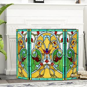 Mampara Decorativa para Chimenea de Vidrio Artístico Estilo Tiffany de 40''*28'' para Sala de Estar - Product Image 4
