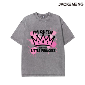 T-shirt en coton oversize délavé avec imprimé « I'm Queen », style streetwear rétro, pour usage quotidien décontracté, vente en gros depuis l'entrepôt américain - Product Image 2