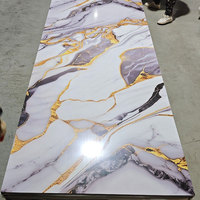 Panneau mural en PVC plastique écologique brillant, résistant à l'humidité, imperméable, feuille de marbre UV, surface en grain de bois 3D, personnalisable