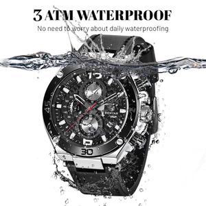 Montre-bracelet élégante pour homme à mouvement quartz, étanche, chronographe, affichage lumineux, bracelet en cuir 22 mm, dernier design - Product Image 4