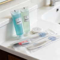 Ensemble de produits d'accueil de luxe pour hôtel et Airbnb, personnalisable en gros, comprenant des chaussons jetables unisexes et un ensemble de toilette avec shampoing pour salle de bain