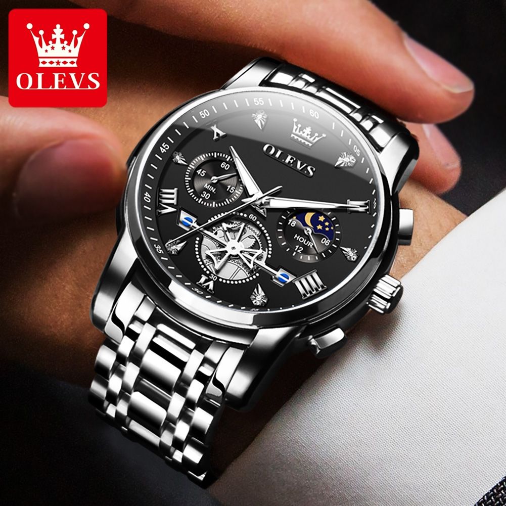 OLEVS 2856 Men's Quartz Watches Skeleton Flywheel Chronograph - Main Image