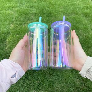 Verres à bière en forme de canette, irisés, à sublimation vierge, plaqués arc-en-ciel, 16 oz, pour impression DIY - Product Image 4