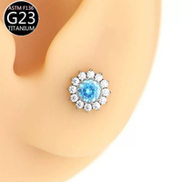 Fashion Flower Stud Earrings Titanium Body Piercing Jewelry for Girl Snug Helix Korean Earrings Zircon Nose Ring Labret Studs