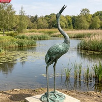 YOUFINE Ensemble de 2 statues de grues en bronze patiné, sculptures de cigognes pour la décoration extérieure du jardin