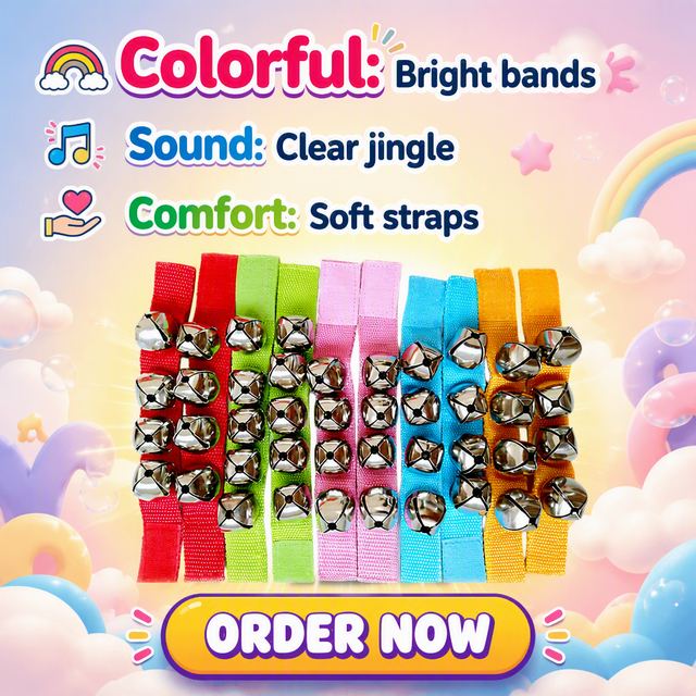 Factory Wholesale Orff Wrist Bells, Multi Color Hand Wrist Jingle Bells for Kindergarten Kids Rhythm Percussion Instrument