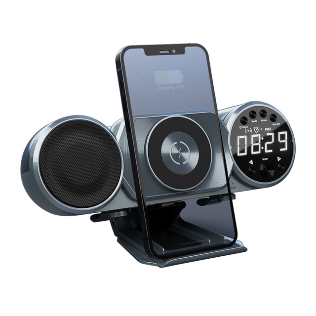 5W Home Bedside Hotel RGB Light Alarm Clock Bluetooth Speaker 3 in 1 Wireless Charger Speakers