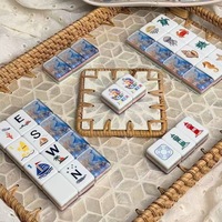Jeu de Mahjong de Luxe 160 Tuiles en Acrylique Bleu, Motif Océan et Sirène, pour Divertissement Familial et Réunions à la Maison