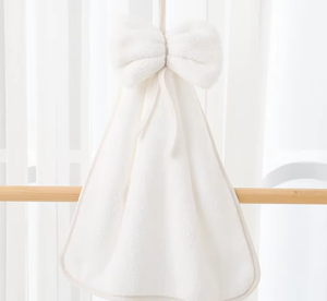 Hand Towel Coral Fleece Bow Decoration Quick Dry Absorbent Reduce Water Stains Keep Hands Clean Reusable Kitchen Hanging Towel - Product Image 1