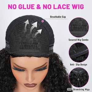 Perruque mi-longue à ondulations d'eau en <span class=keywords><strong>cheveux</strong></span> humains, 3 en 1, sans colle, sans couture, à retourner, avec bandeau à cordon, densité 180%, perruque mi-longue bouclée - Product Image 5