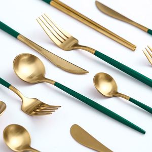 Ensemble de couverts minimalistes en acier inoxydable 304 émeraude, vaisselle dorée et verte, couverts pour occasions spéciales, pour cadeaux - Product Image 1