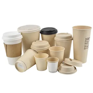 100% Compostable Custom Logo Printed Disposable Cup PLA Coating Bagasse Paper Cup