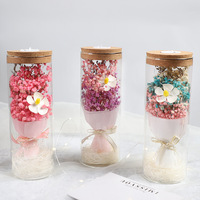 Hadiah Hari Ibu/Hari Valentine/Bulan Maret: Buket Abadi Bunga Gypsophila, Bunga Matahari, Mawar, Anyelir, Bunga Kering Diawetkan dalam Vas Kaca