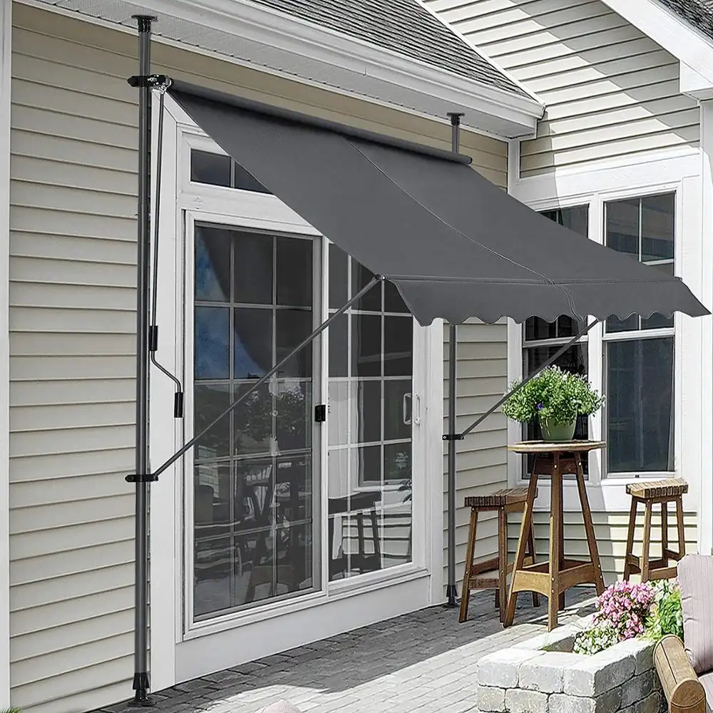 Pátio manuel toldo retrátil com suporte pólo, resistente ao uv, resistente ao tempo para janela, terraço, varanda ou garde