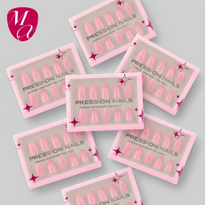 Lot de 30 <span class=keywords><strong>faux</strong></span> <span class=keywords><strong>ongles</strong></span> en acrylique à presser, courts, forme amande, couleur nude naturelle, réutilisables, avec colle et emballage personnalisé - Product Image 1