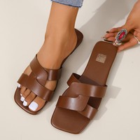 Sandales romaines à bout carré de couleur unie pour femmes, respirantes, chaussures d'extérieur pour femmes