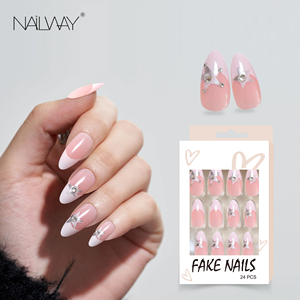 Nailway Reutilizable Forma de almendra 24 piezas Diseño de estrella Punta blanca <span class=keywords><strong>Uñas</strong></span> francesas Pegar en las <span class=keywords><strong>uñas</strong></span> <span class=keywords><strong>para</strong></span> mujeres <span class=keywords><strong>Niñas</strong></span> - Product Image 1