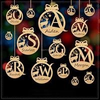 Nom personnalisé Alphabets personnalisé en bois artisanat écologique décoratif suspendu pendentif en bois pour la décoration d'arbre de Noël