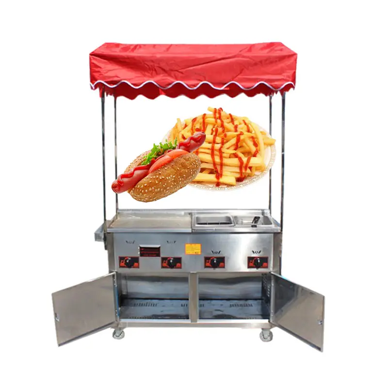 Gas Voedsel Winkelwagen Snelle Snack Hotdog Frieten Street Food Vending Trolley