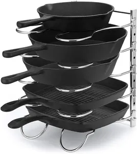 Chrome Heavy Duty Pan Nồi Nắp Giá Organizer 5 Có Thể Điều Chỉnh Ngăn Cho Tủ Bếp Kệ Bếp Ware Hiển Thị Giá