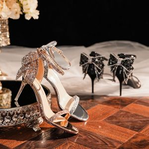 Peep Toe High Heel <b>Shoes</b> <b>With</b> <b>Bow</b> Ankle Strap Stiletto Heel Satin Lining 2308-1 Fashion Trend Evening Party Pumps - Product Image 3