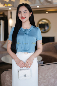 ASM972 Chemise à carreaux de bureau pour femmes de haute couture de base de couleur bonne conservation de la forme décor de fleurs courtes - Product Image 5