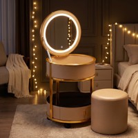 Coiffeuse moderne pour chambre d'hôtel/appartement, en acier inoxydable et pin, avec panneau mélaminé et miroir éclairé LED 3 couleurs