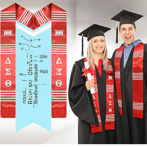 Écharpe de graduation rouge et blanche avec pompon rouge pour les diplômés 2025, accessoires scolaires en satin africain, 72x4 pouces, unisexe adulte - Product Image 3