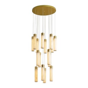 Modern Chinese Style Long Chandelier For Villa Staircase <b>LED</b> <b>Lights</b> Multi Head Copper Pendant <b>Light</b> High Ceiling Loft Duplex - Product Image 4