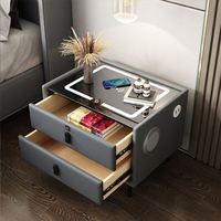 Table de Chevet Intelligente Multifonctionnelle en Bois Massif, Style Luxe Léger et Moderne, avec Chargement Sans Fil, Haut-parleur Intégré et Lecteur d'Empreintes Digitales, pour Appartement et Chambre à Coucher
