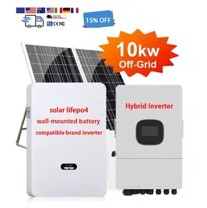 Baterai Panel surya hibrida, sistem energi hibrida lengkap, baterai dudukan dinding 3 fase 5kW 8KW 10KW 48V On Off Grid untuk rumah