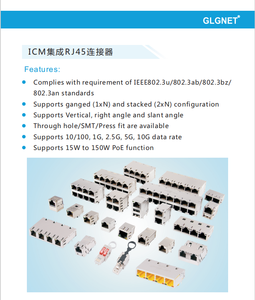 Connecteur Ethernet magnétique intégré GLGNET 10/100Base-T avec LED, prise femelle <span class=keywords><strong>RJ45</strong></span>, filtre magnétique intégré 100M <span class=keywords><strong>RJ45</strong></span> - Product Image 2