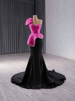 Robe de soirée de luxe Ocstrade faite à la main, bicolore, style sirène, asymétrique à une épaule, avec grande fleur en strass et longue traîne, pour tapis rouge