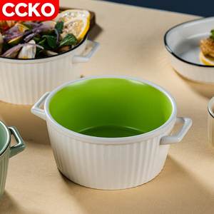 ชุดถ้วยชามเซรามิกสำหรับรับประทานอาหารเย็นสีขาวแบบสองหูชุดชามถ้วยชามสำหรับเด็กเล็กของหวานซุปผลไม้ก๋วยเตี๋ยวข้าว - Product Image 3