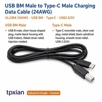Câble USB BM mâle vers Type-C mâle OEM d'usine, UL2464 24AWG, câble de charge de données USB2.0 pour imprimante, équipement industriel