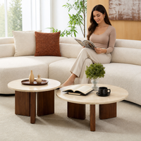 Ensemble de 2 tables basses modernes avec base en bois de noyer, écologiques et durables, meubles élégants et minimalistes pour le salon