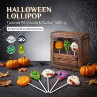 Sucettes dures halal aux saveurs de fruits, originales, 12g, pour Halloween, avec emballage en boîte de présentation PDQ, très vendues