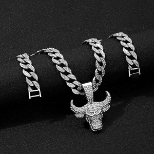 Cadena de eslabones cubanos grandes, colgante de Cabeza de <span class=keywords><strong>Vaca</strong></span>, de aleación y joyería CZ, hip hop - Product Image 5