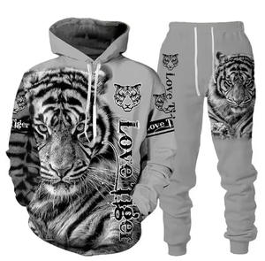 Venta al por mayor de los hombres de alto rendimiento 3D Beast Print poliéster Sudadera con capucha traje primavera otoño forrado Animal Dye técnica cuello con capucha nuevo - Product Image 5