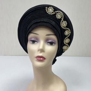 MH-1249-<span class=keywords><strong>F</strong></span> Auto Gele Aso Oke, foulard africain orné de strass, bonnet Gele pour femmes musulmanes, hijab, turban pour la plage, la pêche, adultes - Product Image 4
