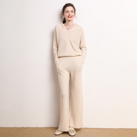 Ensemble sweat à capuche et pantalon en cachemire et laine mérinos de luxe, couleur marron, pour femme, fabriqué en usine OEM, faible MOQ, haute qualité, style automne