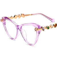 Montures optiques œil-de-chat en acétate pour femmes, ornées de cristaux, de luxe, à monture complète, marque OEM, logo personnalisé, vente en gros, mode