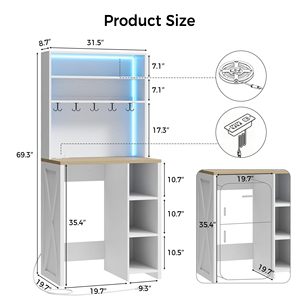 Armoire de rangement multifonctionnelle SENYU moderne blanche avec éclairage LED et crochets, 69,3 pouces de haut, unité de rangement pour cuisine - Product Image 3