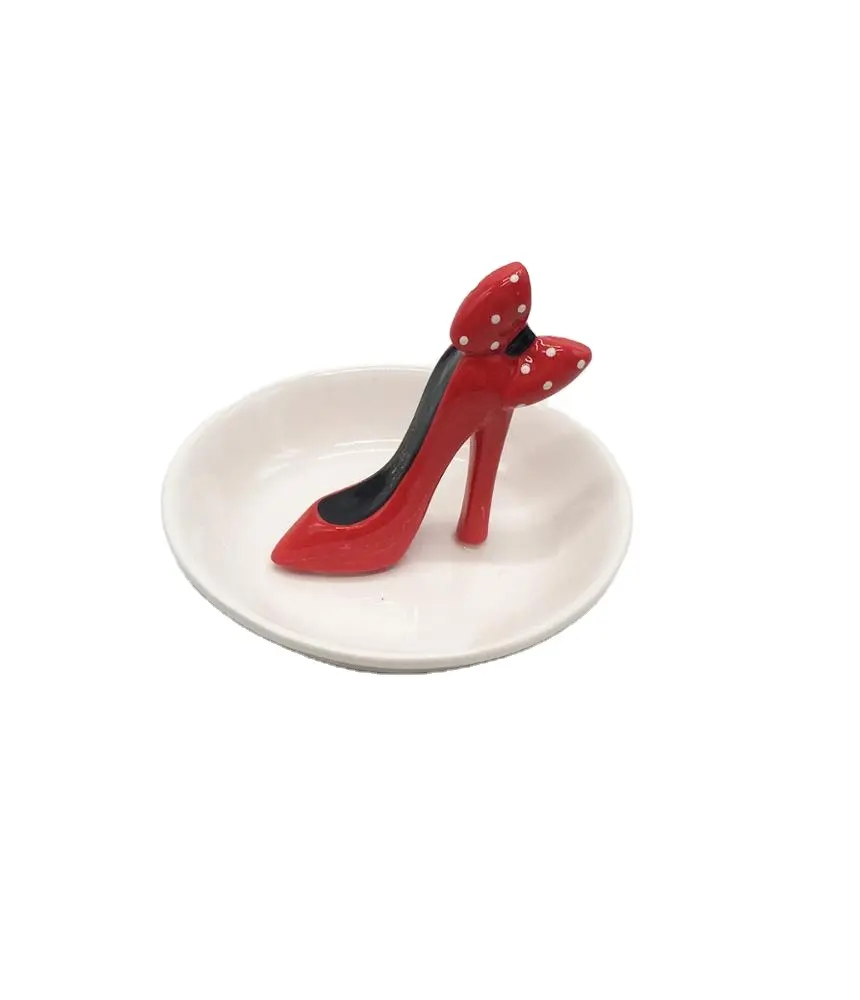 High heeled shoe Designs Ring Holder Jewelry Dish - Decorative Ceramic Tray Jewelry Dish with Ring Holder Cone